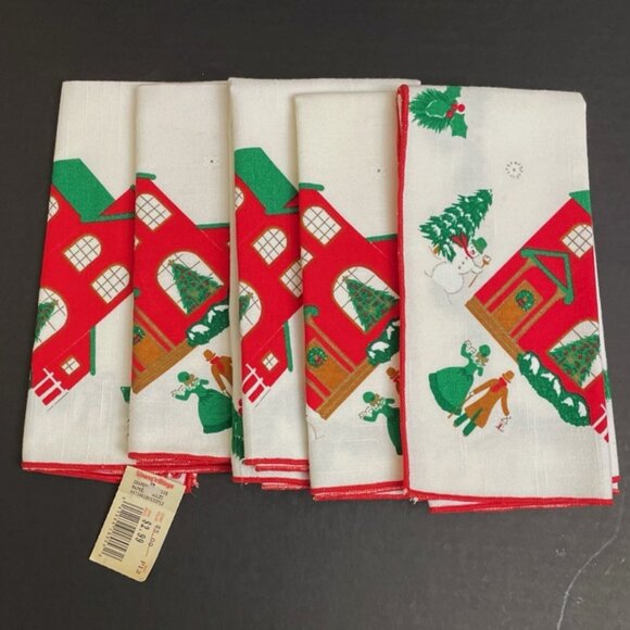 Vintage Linens N Things Christmas Napkins Set of 5 Retro Holiday Seasonal - Picture 1 of 7